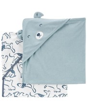 Carter's Baby Hooded Towel 2-pk Blue/White - Soft Absorbent Cotton Bath Set