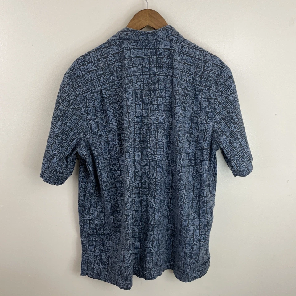 L. L. Bean Shirt Mens Large Traditional Blue Aztec Short SLV Button Loop Collar - Image 2 of 4