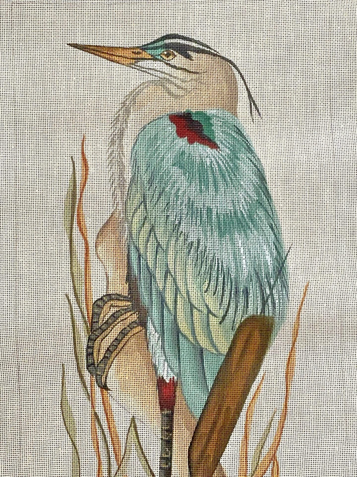 Needlepoint Hand Stitch Painted Canvas Great Blue Heron #8706 20" x 10" Design - Image 2 of 4