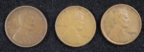 Set of 3-1909 VDB Lincoln Wheat Cents (Fine - XF) - Nice Details and Appearances
