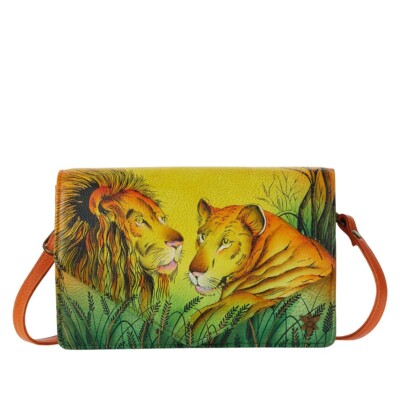 Anuschka Hand-Painted Leather Convertible Crossbody Bag Lion in Love NWT  Small