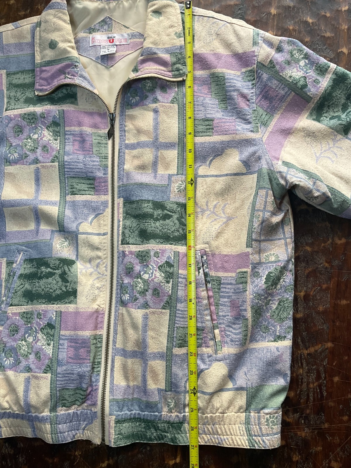 Vintage 100% Silk Pastel Patchwork Pattern Lined … - image 6