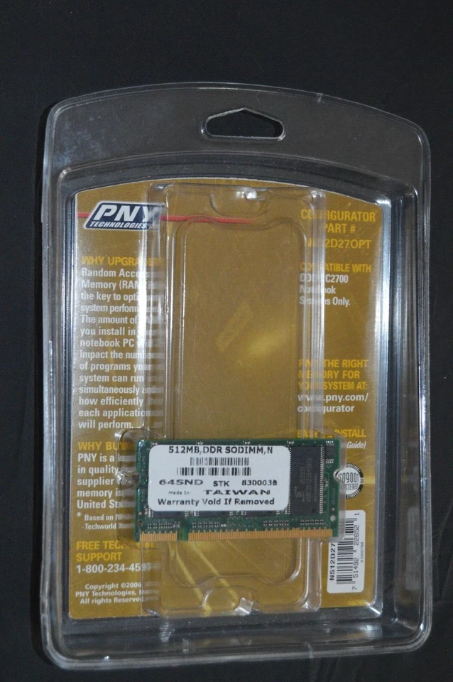 PNY Optima Memory (N512D27OPT) 512MB PC2700  Notebook DDR333  NEW - Image 2 of 2