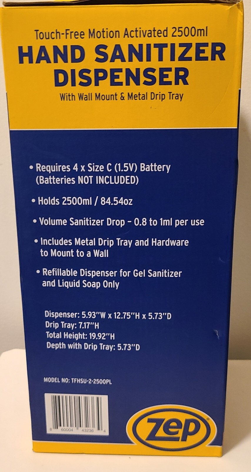 Zep TFHSU22500ML TouchFree Motion Hand Dispenser w/ Wall Mount