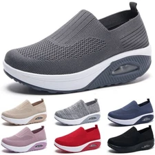 Womens Outdoor Arch Support Platform Walking Sneakers Casual Slip-on Comfy Shoes