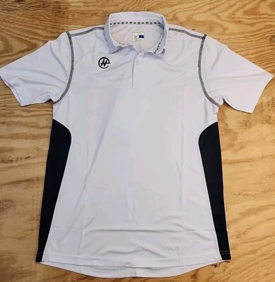 HE Logo White Polyester Golf Polo Shirt Mens Large  Lightweight