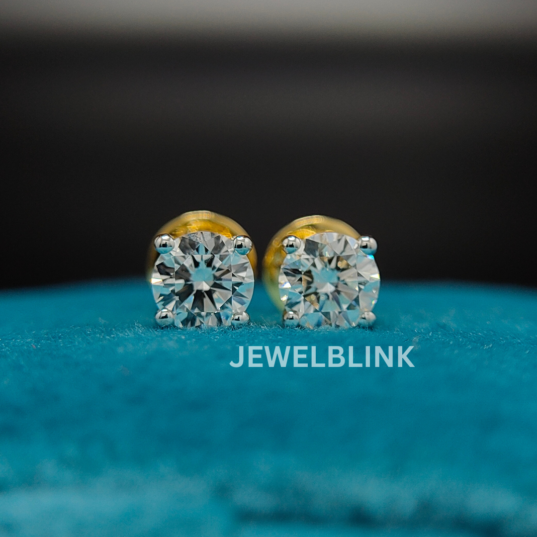 1CT D/VS Round CVD Lab Grown Diamond Screw Back 14K Gold Solitaire