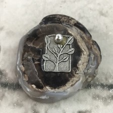 Mini 1.5&rdquo; Paper Weight Glossy Stone Rock Metal Chrome Leaf Emblem Collectible