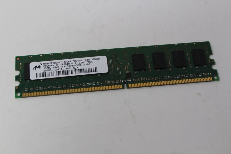2x Micron 256MB DDR2 1Rx8 PC2-3200U-333-11-A0 MT8HTF3264AY-40EB3 RAM 512mb total - Image 2 of 4