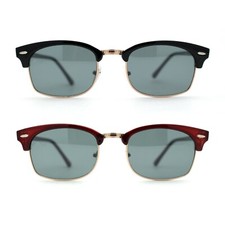 Hipster Narrow Iconic Half Rim Rectangle Sunglasses