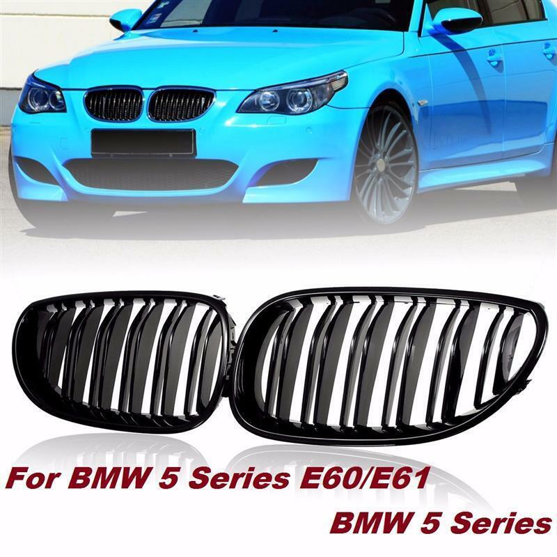 TOPAZ Chrome & Black Kidney Grille Set - Front Left & Right - For BMW E60 E61 (51137065701 / 702)
