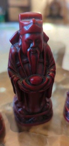 VINTAGE ROTE KUNSTHARZ CHINESISCHE GOTT FIGUREN FU LU SHOU / WEISE MÄNNER X3 ~ SEHR GUTER ZUSTAND - Bild 4 von 8