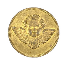 Rare type German brass jeton by Lauer CHERUB SPIEL MARKE – High grade wit Lustre