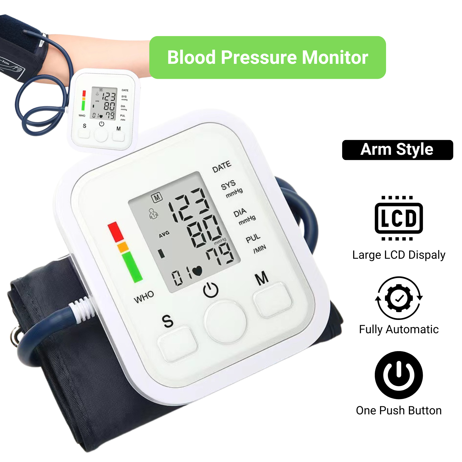Automatic Digital Blood Pressure Monitor Upper Arm BP Machine Heart