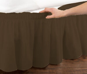 Brown Twin Size Elastic Ruffled Bed, Bedskirts For Twin Size Beds