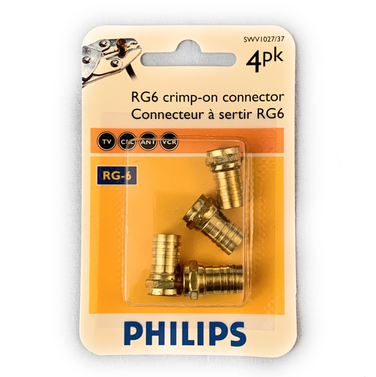 🌟(4 Pack) Philips Gold RG6 CrimpOn Coaxial F Connectors, TV