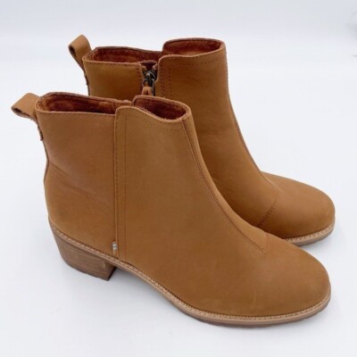 NEW Toms Marina Boots Tan Smooth Waxy Leather Block Heel Casual