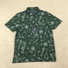William Murray Golf Polo Shirt Mens Small All Over Print Golf Clubs Green New
