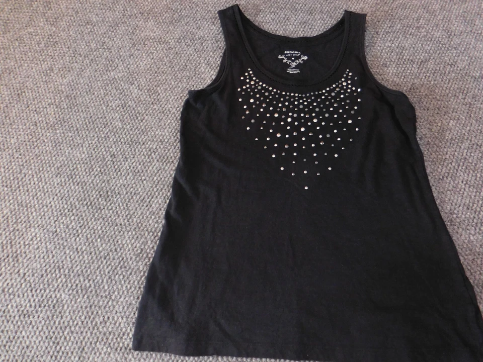 Blusa Sonoma Mujer Mediana Negra Jersey Tanque Clásico Top Casual Adorno Foto 2 de 4