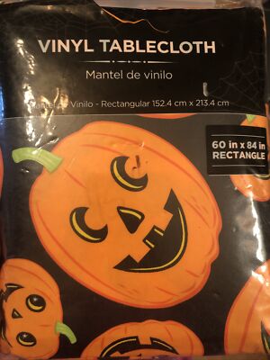 Halloween Vinyl Tablecloth 60'' x 84'' Rectangle Jack O Lanterns Pumpkin