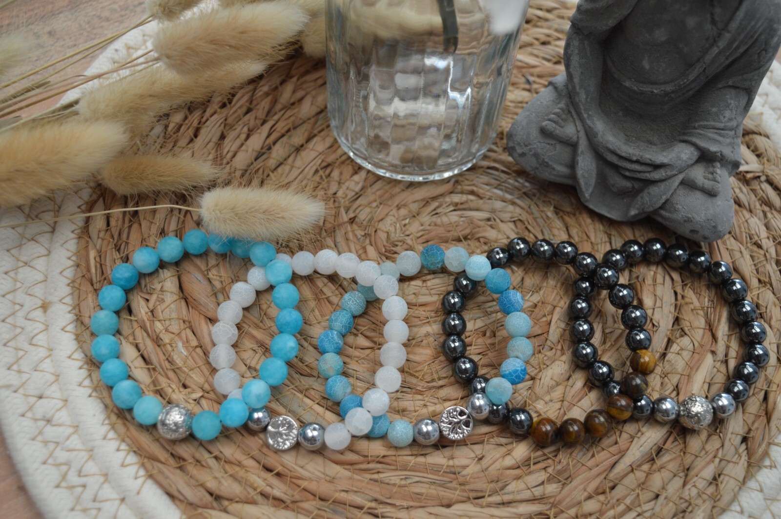 Bracelet perles pierre naturelle fait main : lot de 25 bijoux d'artisanat français