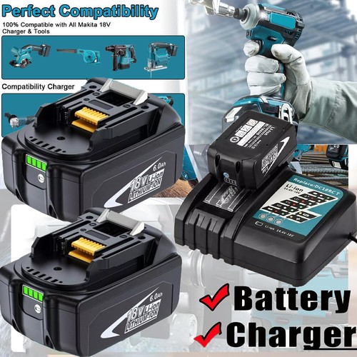 2pack 6.0Ah For MAKITA 18V LITHIUM Battery / Charger 18 Volt BL1860B-2 BL1850B