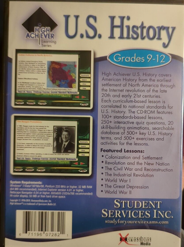 High Achiever U.S. History PC CD-ROM 1999 2010 Grades 9-12 New Sealed Fast - Picture 2 of 6