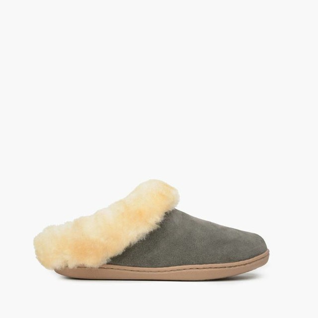 grey sheepskin mule slippers