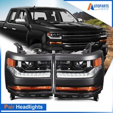 Projector Hid Xenon Headlight W Leddrl Pair For Chevy Silverado 1500 2016-2019