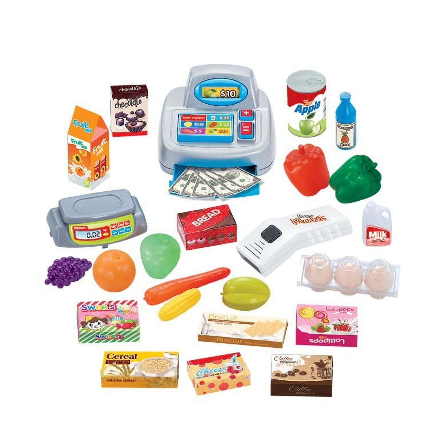 Supermarket Play Set Toys for Kids w/Shopping Cart, Cash Register
