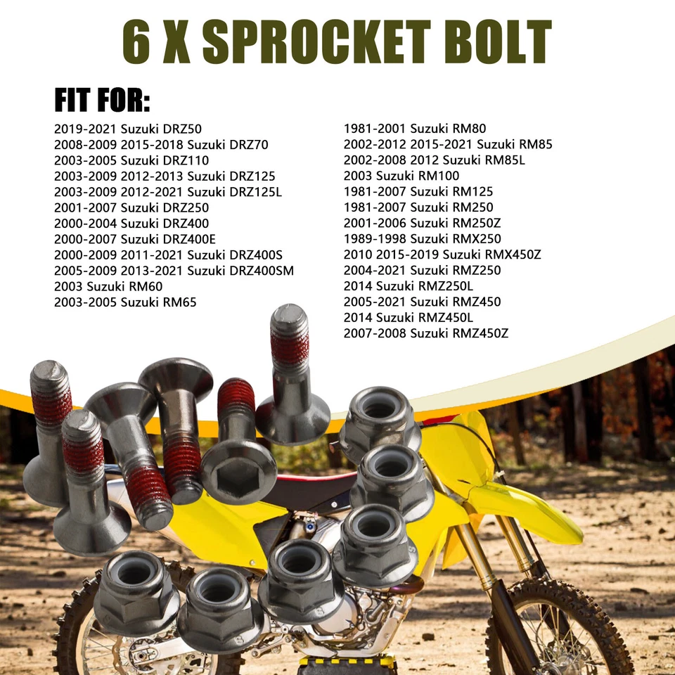 6 x Perno de piñón para Suzuki DRZ400 DRZ400E DRZ400S DRZ400SM RMZ450 RMX450Z Foto 4 de 4