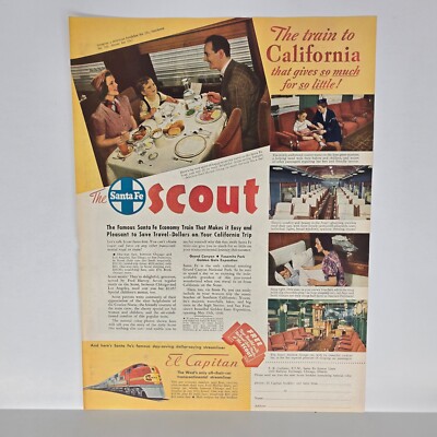 1940 Santa Fe Railway Vintage Ad Scout Train Fares California El Capitan