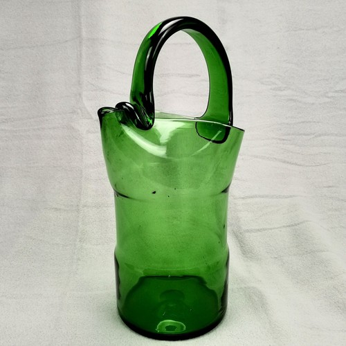 Blown Glass Pitcher Emerald Green Barware Cocktail Italy 1960s  Empoli Vintage