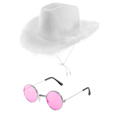 WEISSE FEDER COWGIRL HUT & BRILLE EPOCHEN ZUBEHÖR COWBOY CARTER KONZERT SET