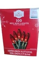 Holiday Time 100 Red Mini Lights Incandescent New