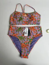Adidas x Farm Rio Collaboration Two Piece High Waist Swimsuit Purple Glow L NWT