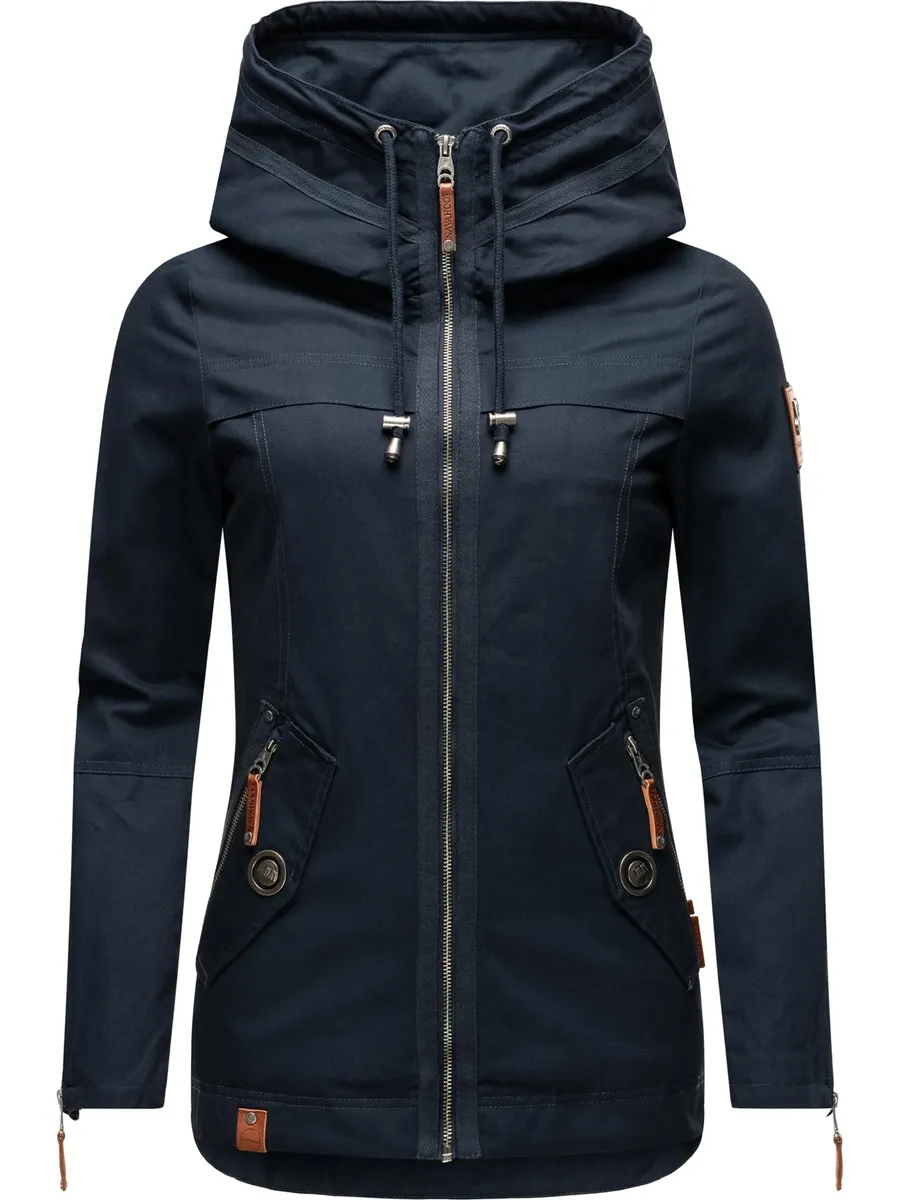 Navahoo Damen Übergangsjacke Outdoor Jacke Kurz Mantel große Kapuze leicht  Wekoo | eBay