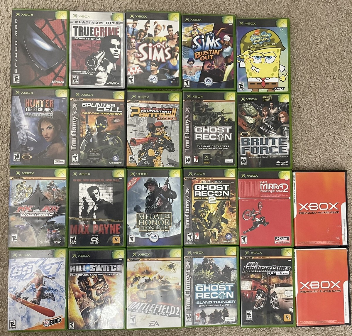 Original Xbox 22 Game Lot - Spider-Man, SpongeBob, Midnight Club