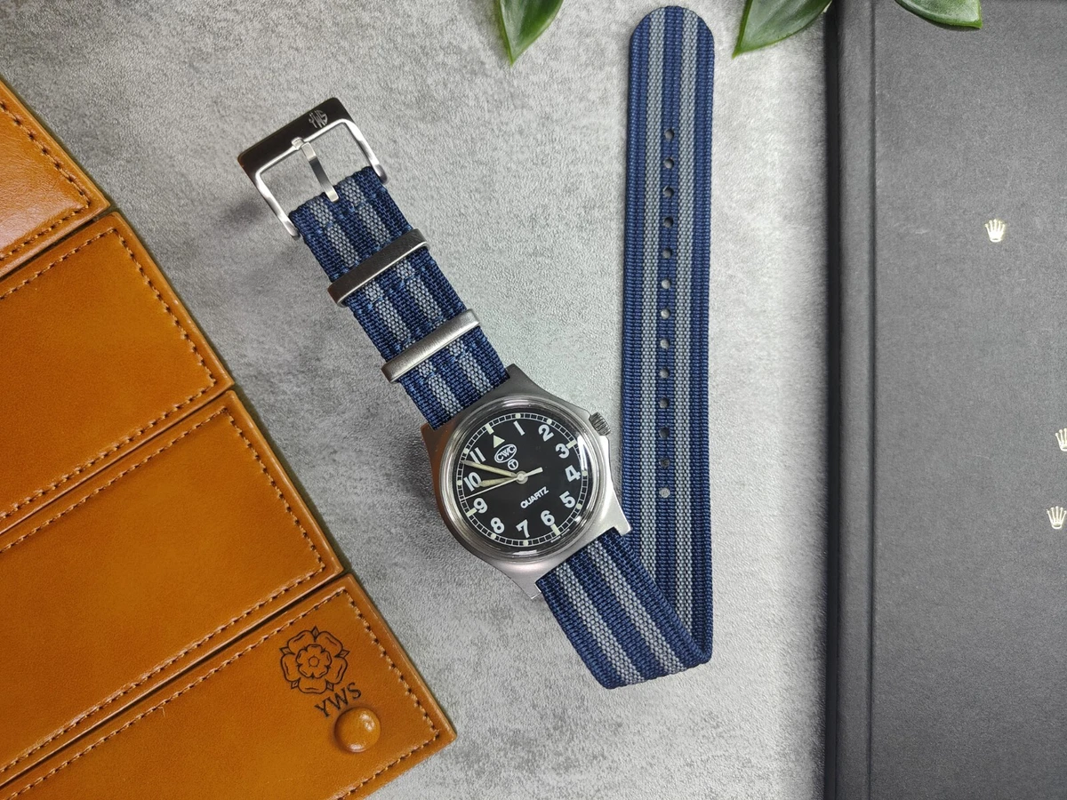 Premium Nylon Braided Ribbed Single Pass Watch Strap 20mm Blue