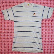Vintage Mickey Mouse Florida Velva Sheen Made In USA White Blue Striped Tee #bc1
