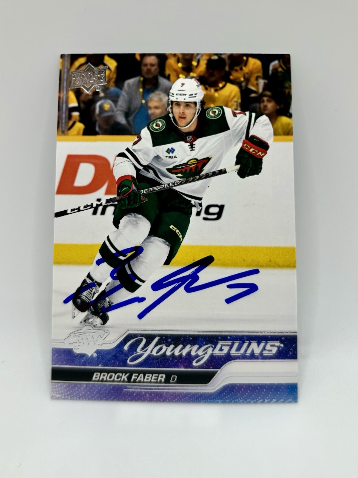 2023-24 Upper Deck #215 Brock Faber Young Guns Minnesota Wild SIGNED IP AUTO