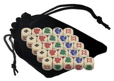  25 16mm Poker Dice Ivory Tone Rounded Corners  Velvet Storage Pouch FREE SHPG