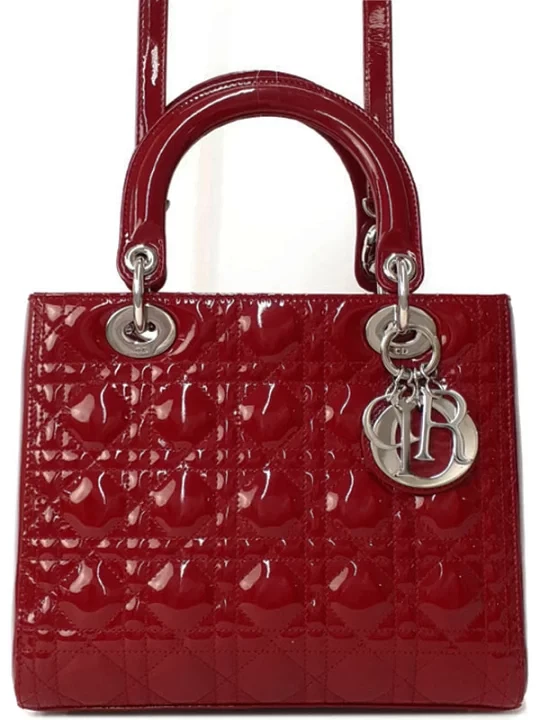 Sac à main Christian Dior Lady Dior cannage cuir verni rouge