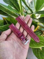 Size 21/18mm Red 100% Genuine Leather Skin Watch Strap Band CURVED END