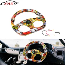 Universal Graffiti Flat Drift Racing Steering Wheel D Shape Horn Button 6 Holes