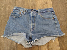 Levi's 501 Shorts Women's Cut-Off Distressed Button Fly Light Denim Sz 29