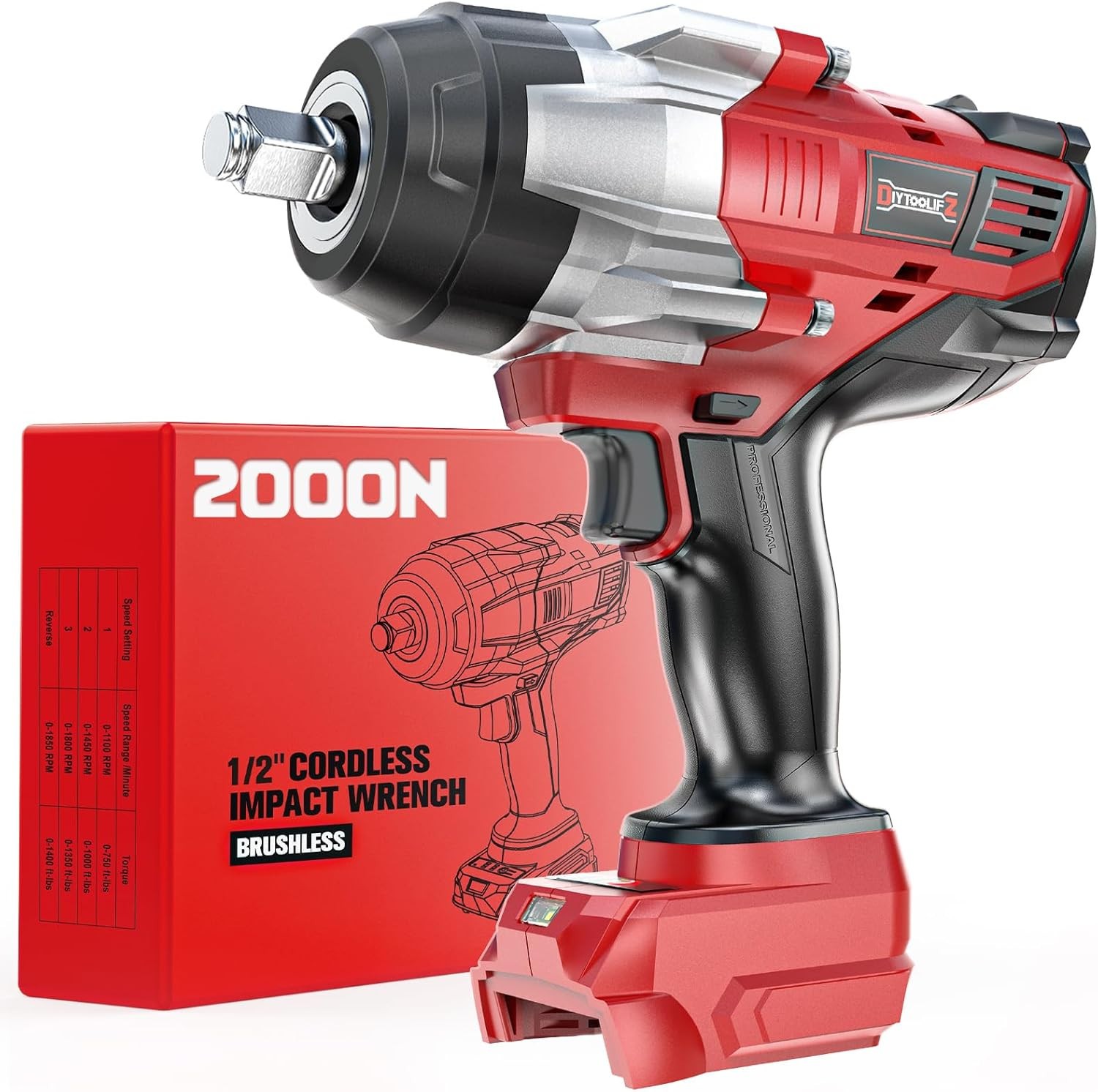 Cordless Impact Wrench 1/2 inch for Milwaukee 18v Battery, 1
