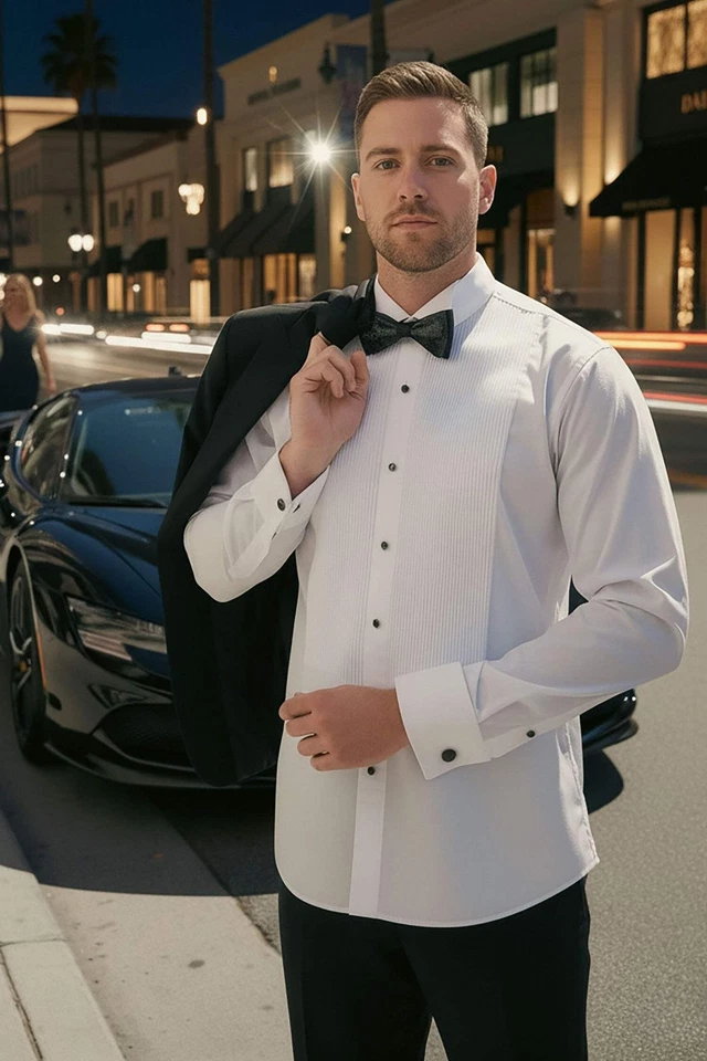 BARABAS Men's Tuxedo Wing Collar French Cuffs Long Sleeve Shirt 4txs02 - Image 2 of 4