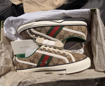 Gucci Tennis 1977 GG Monogram Canvas Web Stripe Lace-Up Sneakers US 4