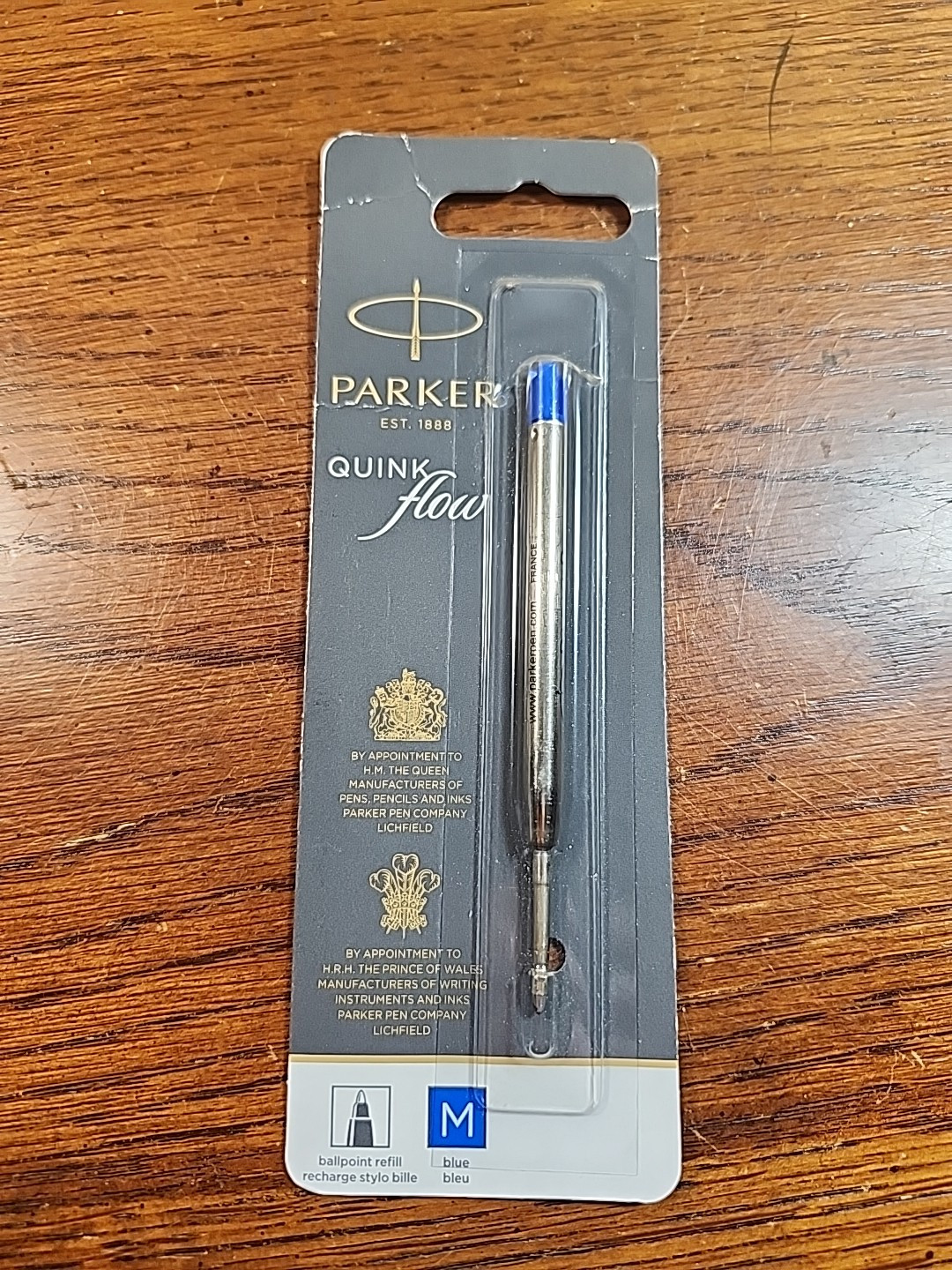 Parker Quinkflow Ballpoint Pen Ink Refill, Medium Point, Blue, 1952274.